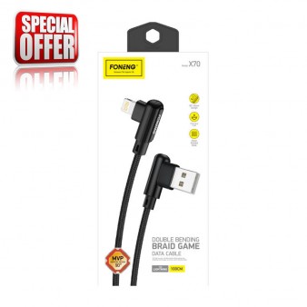 Foneng X70 Angled USB cable for Lightning Foneng X70, 3A, 1m (black) Μαύρο 1m